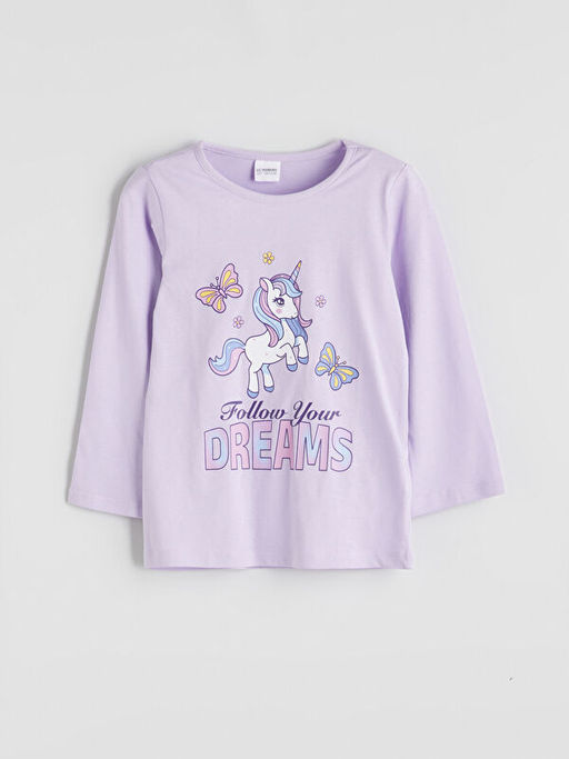 Bisiklet Yaka Bask?l? K?z ?ocuk Pijama ?st?