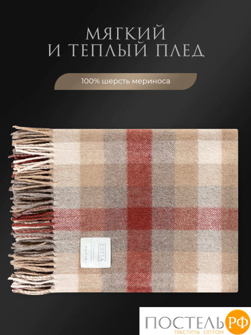 Плед Estia ВИНСЕНТЕ борд-кор 100% шерсть , 350 гр/м2  фото 3
