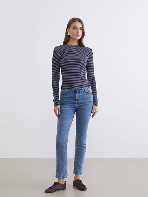 Beli Lastikli Slim Fit Kad?n Jean Pantolon