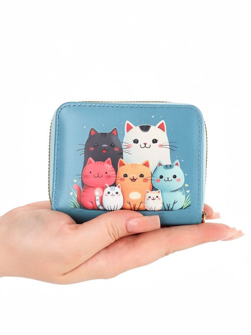 Кошелек дет 07-01-07 Коты, 10,8*2,5*8,5 см, на молнии, голубой