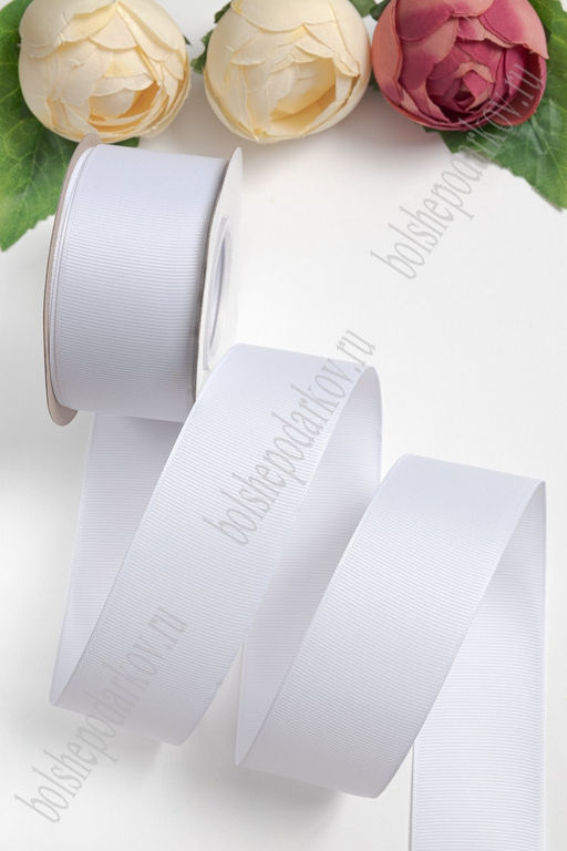 Лента репсовая 4 см*20 ярд 1 сорт (SF-1349) белый №01 - Больше подарков фото 2