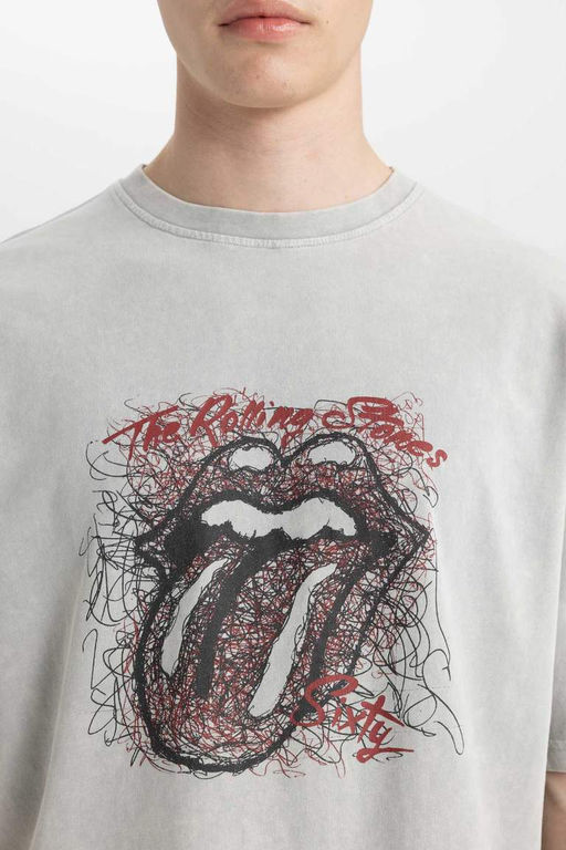Футболка с короткими рукавами и круглым вырезом Rolling Stones Comfort Fit - Defacto фото 5