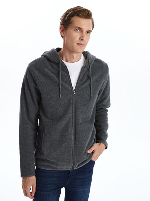 Kap??onlu Uzun Kollu Erkek Fermuarl? Sweatshirt