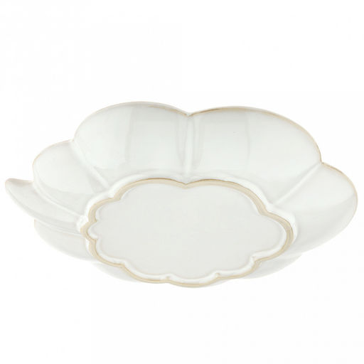 "Мысли о тебе" Тарелка мелкая керамическая 275х250х35мм, асимметричная форма, рифленый борт, отводка патина, белый (Китай)