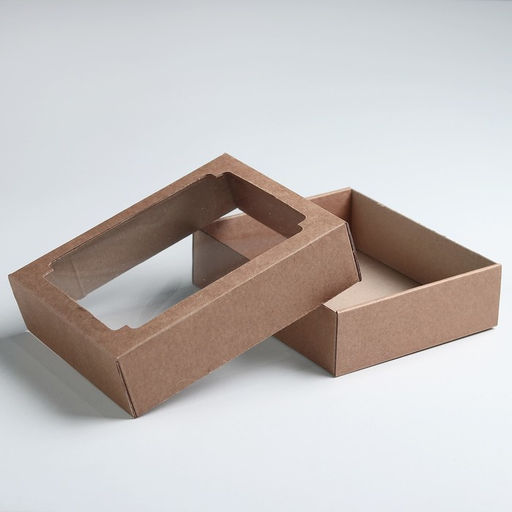 Цена за 5 шт. Коробка сборная без печати крышка - дно бурая с окном 18×15×5 см