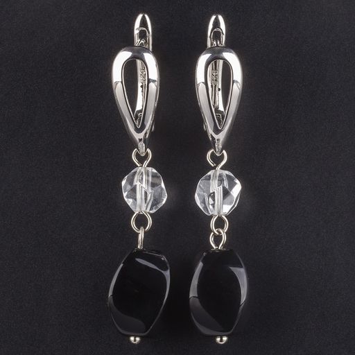 Серьги двойные из Агата и Горного Хрусталя