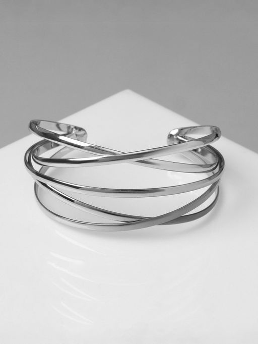 Браслет металл Афина многослойный, цвет серебро