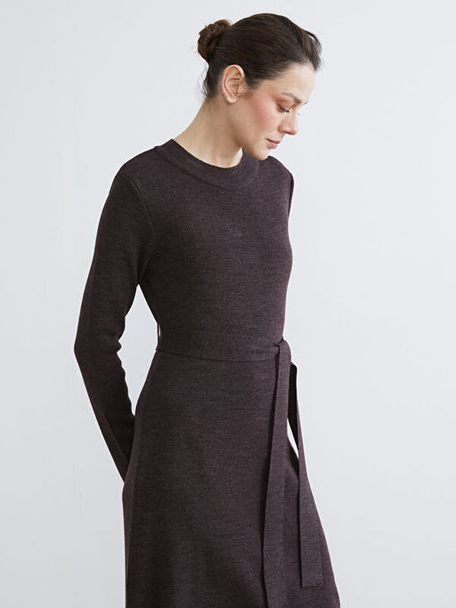 Bisiklet Yaka Beli Ku?akl? Triko Elbise