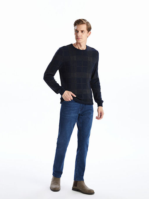 Bisiklet Yaka Uzun Kollu Ekose Erkek Triko Kazak