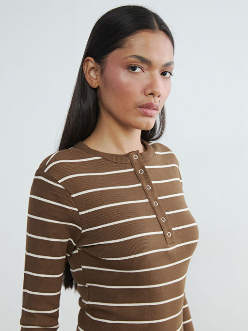 Bisiklet Yaka ?izgili Kad?n Body