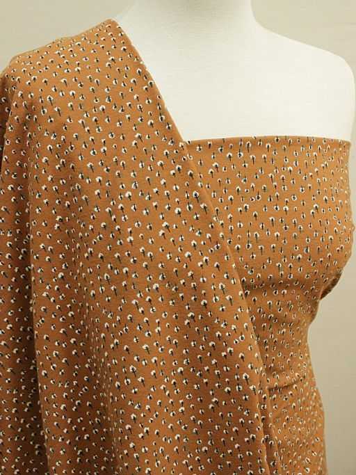 Теплый хлопок Мелкие белые листочки цв.коричневая охра, ш.1.5м, хлопок-100%, 150гр/м.кв - Купава фото 2