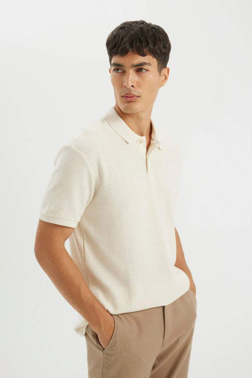 Regular Fit K?sa Kollu Krep Polo Tisort - Defacto фото 2