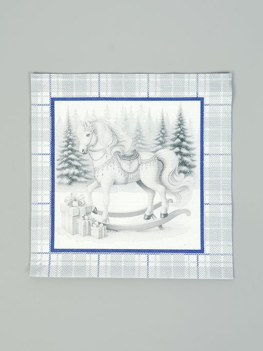 Цена за 3 шт. Салфетки бумажные трёхслойные Скатерть с лошадью на серебре, 33?33, 20 шт.