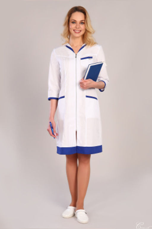 Халат женский 180 CVC. Цвет: белый и синий - Стильб фото 2