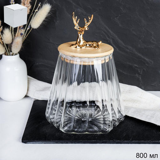 Банка для сыпучих бамбуковая крышка с фигуркой 800 мл 13х11 см / 7606 /уп 48/ новогодняя