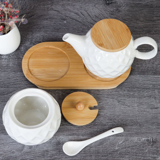 Чайник заварочный 300 мл и сахарница 250 мл с ложкой / CF127 /уп 36/ на подставке - Галеонтрейд фото 4