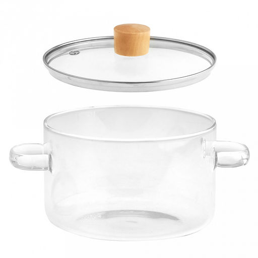 Салатник стеклянный Аврора 1,7л, д16см, h10см, основание д15см, общая h13,5см, стеклянная крышка с ободком из нержавеющей стали, пароотводом и деревянной ручкой, 2 ручки, в коробке (Китай) - Домашняя мода фото 3