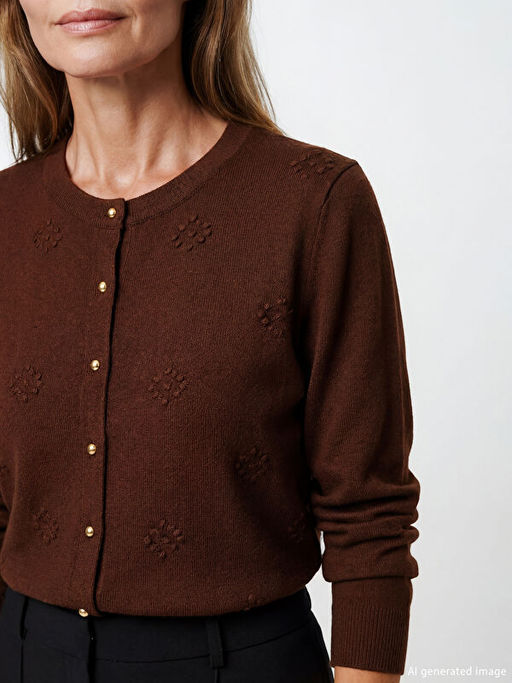 Bisiklet Yaka Kendinden Desenli Kad?n Triko H?rka