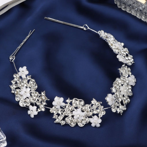 Аксессуар для волос «Леона», цветочный, 26 см, серебро