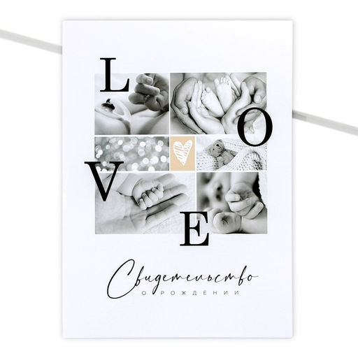 Папка для свидетельства о рождении Love, коллаж, А4
