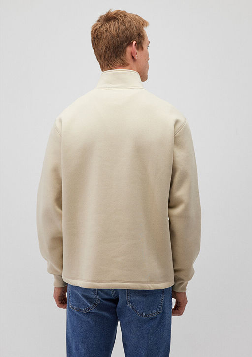 Dik Yaka Bej Sweatshirt - Mavi фото 4