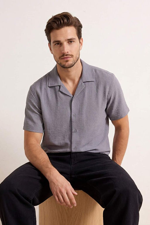 A__k Mavi Oversize Fit Yazl_k K_sa Kollu Keten G_r_n_ml_ G_mlek TMNSS24GO00019 - Trendyolmilla фото 2