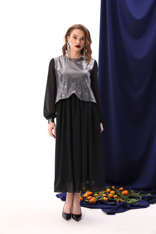 Платье NIKVA н740-8 черный+серебро