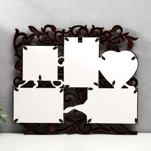 Фоторамка - коллаж на 5 фото С сердцем, орех, (пластиковый экран)