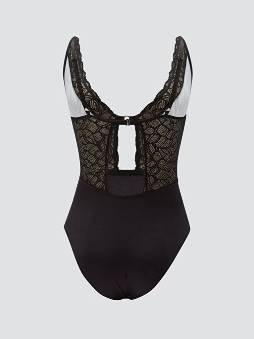 V Yaka Dantelli Bodysuit