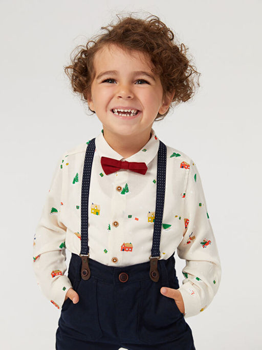 Uzun Kollu Y?lba?? Temal? Erkek Bebek G?mlek ve Papyon 2li Tak?m - Waikiki фото 3