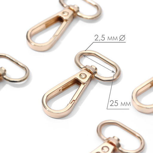 Карабин металлический, 46×30 мм / 25×2.5 мм, 5 шт., цвет золотой