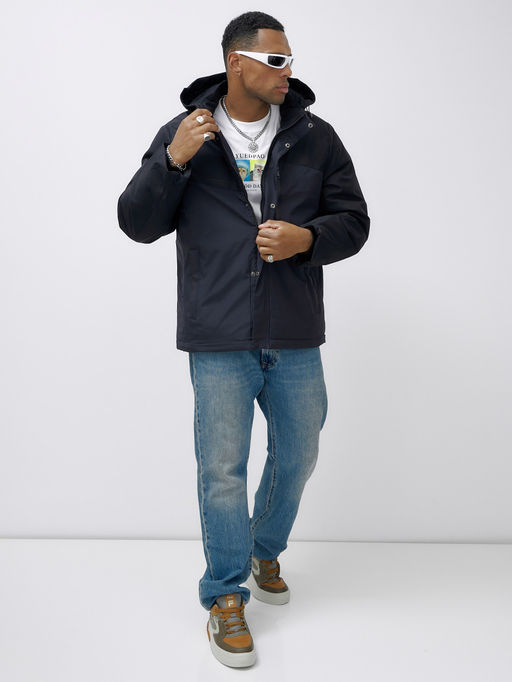 Куртка спортивная мужская зимняя большого размера темно-синего цвета 66613TS