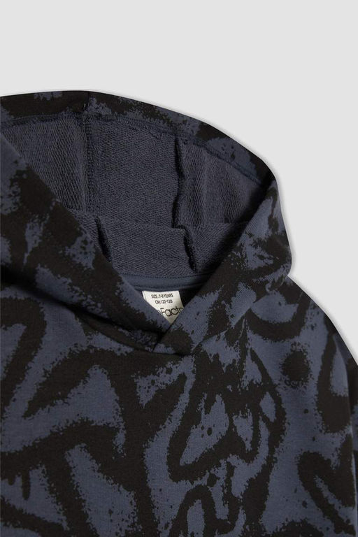 Толстовка оверсайз с рисунком и капюшоном для мальчиков - Defacto фото 8