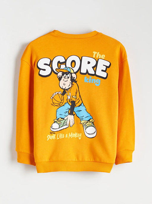 Bisiklet Yaka Nostaljik Maymun Bask?l? Erkek ?ocuk Sweatshirt