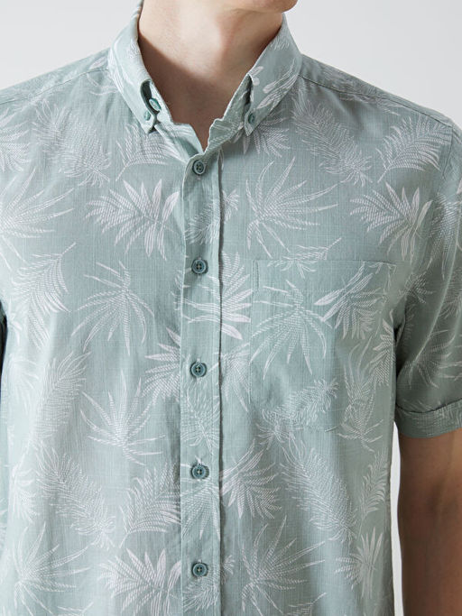 Regular Fit K?sa Kollu Desenli Poplin Erkek G?mlek