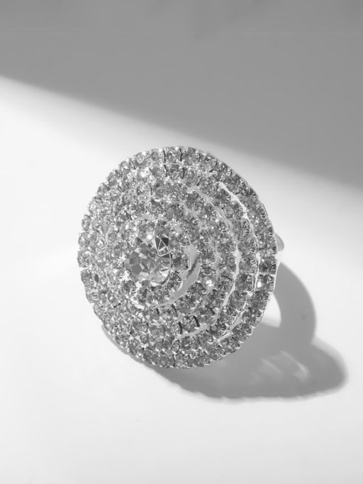 Кольцо «Лёд» круг, цвет белый в серебре, безразмерное