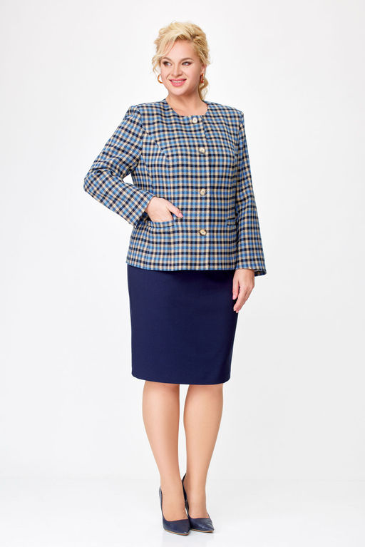 Костюм Swallow 687 бежево-голубая клетка+синий