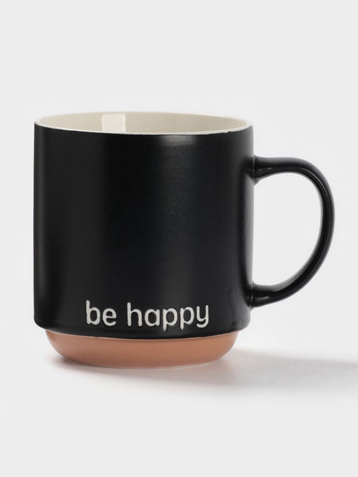 Кружка Доляна Be happy, 420 мл, 12×9×10 см, фарфор, чёрная