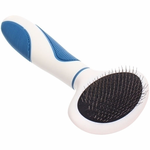 Цена за 2 шт. Расческа - пуходёрка для животных "ЛАПУСИКИ", коллекция БРО, прорезиненная ручка, цвет белый/голубой, 9*18см (блистер)