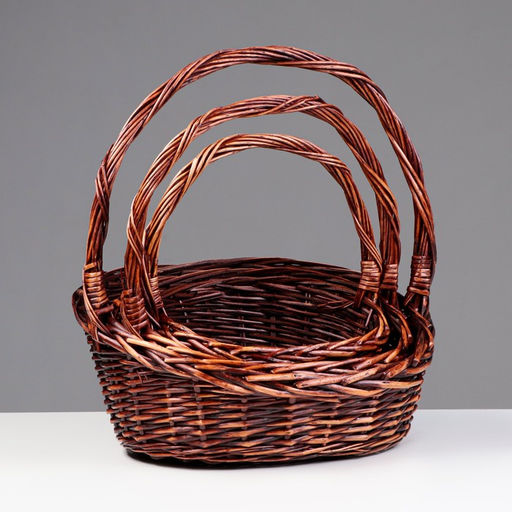 Корзина плетёная для хранения, ива, овальная, тёмная, набор 3 шт.