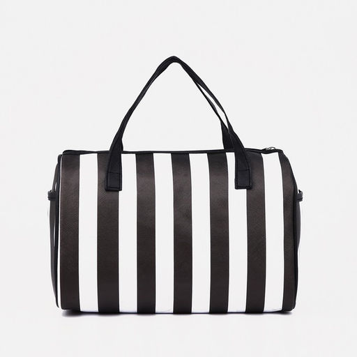 Сумка спортивная на молнии, 2 наружных кармана, длинный ремень, цвет чёрный/белый - Simaland фото 3