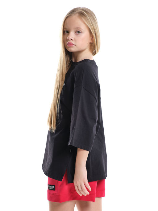 Футболка черная подростковая оверсайз PW22-7452 черный - Mini maxi фото 2