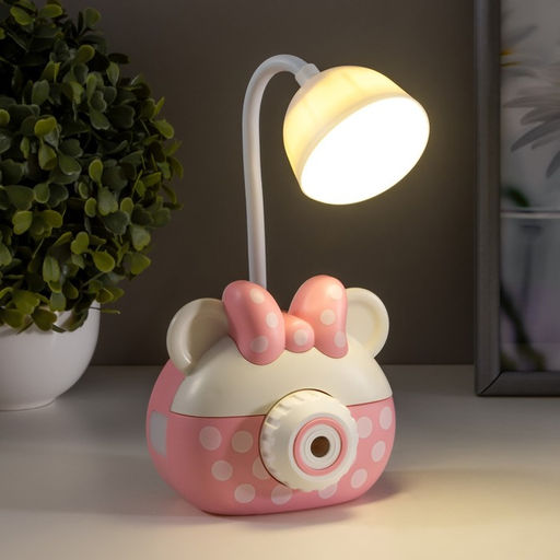 Лампа настольная RISALUX «Гамми», LED, 2 режима, 2 Вт, USB, точилка, розовый, 11.7×7×12 см