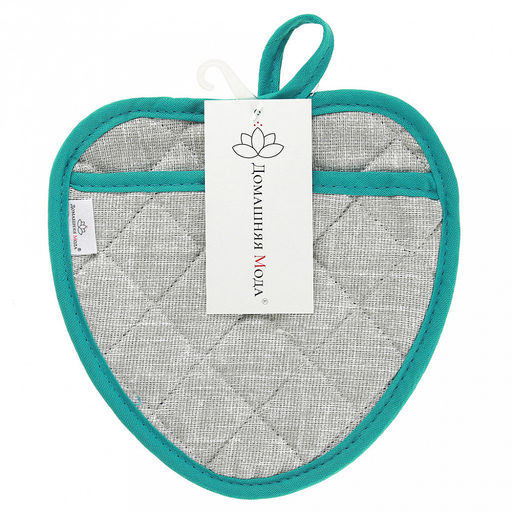 Прихватка с запахом 20х20см "Лен серый", форма "Клубника", рогожка 171г/м2, хлопок 100%, наполнитель - ватин 280г/м2, на пластмассовом подвесе, "Домашняя мода" (Россия)