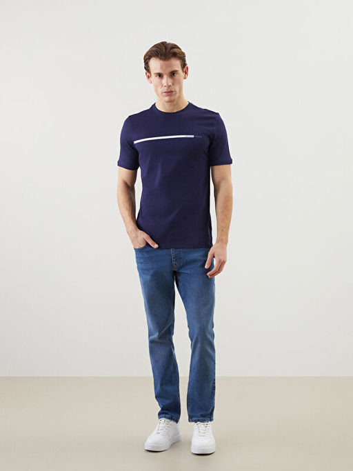 Bisiklet Yaka K?sa Kollu Bask?l? Penye Erkek Ti??rt