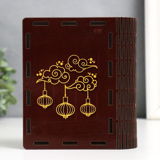 Деревянная шкатулка-книга «Пламя» 14×12×5 см