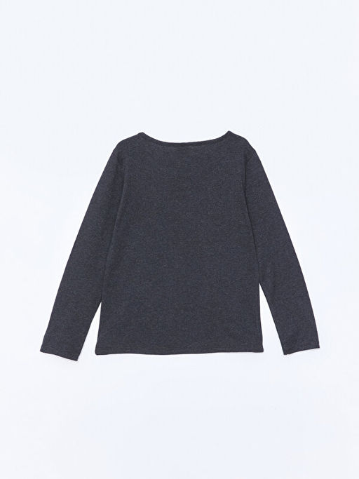 Bisiklet Yaka Bask?l? Uzun Kollu K?z ?ocuk Ti??rt