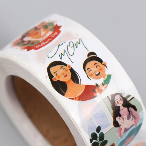 Наклейка бумага День матери, d=2.5 см, 500 шт., в рулоне