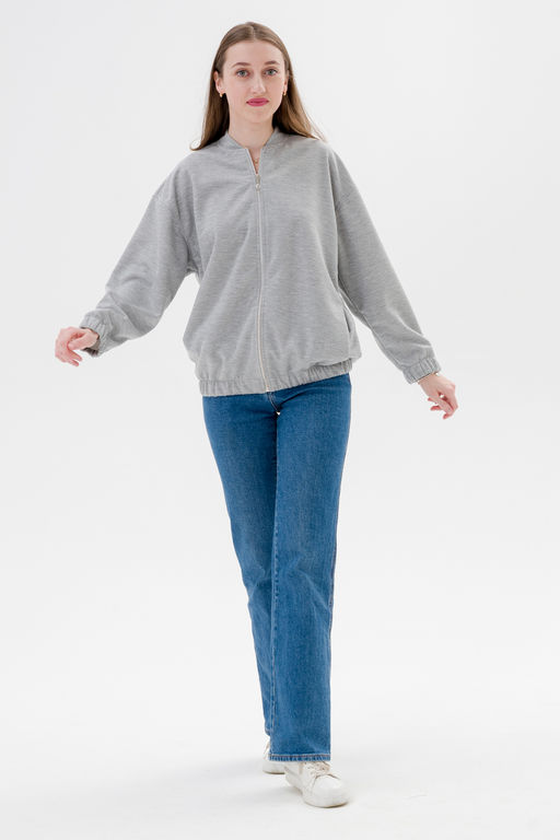 Бомбер из коттон фита серый меланж макси - Амадэль фото 26