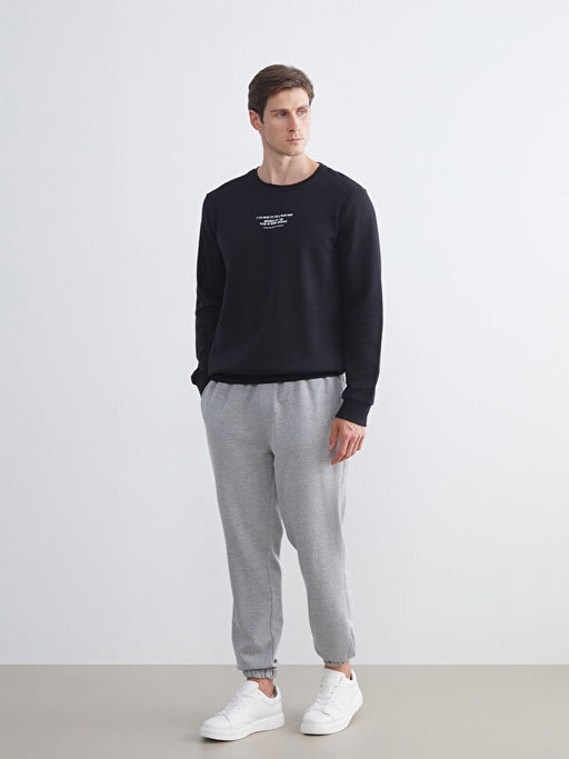Bisiklet Yaka Bask?l? Erkek Sweatshirt